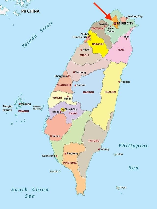 Taipei sulla mappa di Taiwan