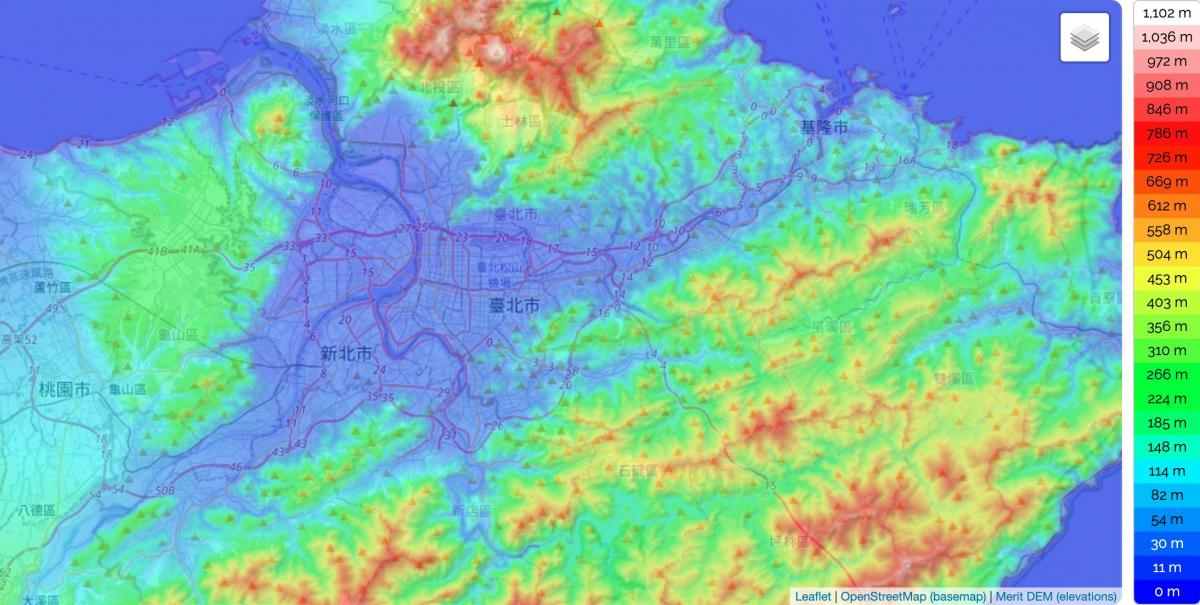 Mappa altimetrica di Taipei