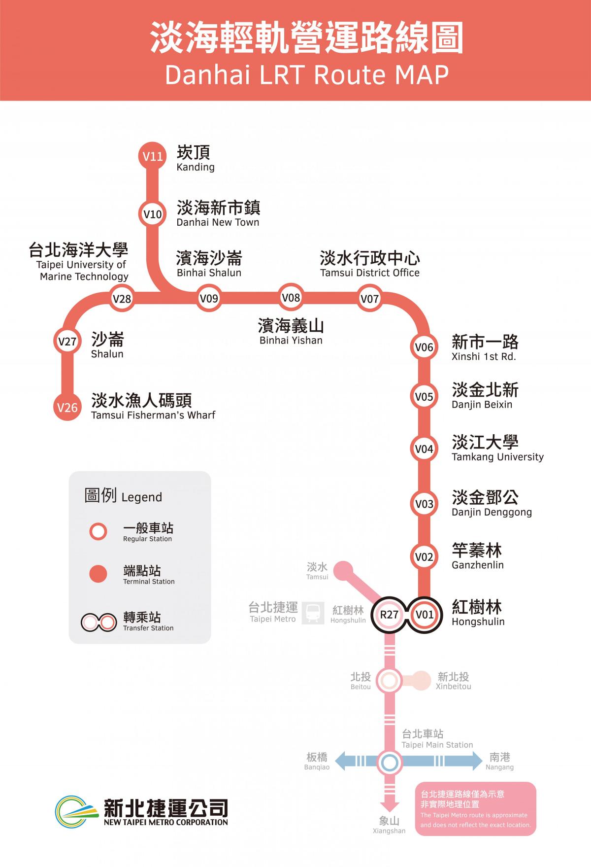 Mappa delle stazioni del tram di Taipei